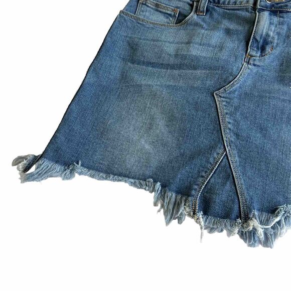 Cello Jeans Mini Skirt Large Blue Raw Hem Light Wash Distressed Whiskered - Picture 4 of 12